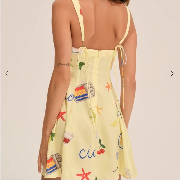 For Love & Lemons Ciao mini dress NWT butter yellow w/a Positano print. Size S - Picture 2 of 6